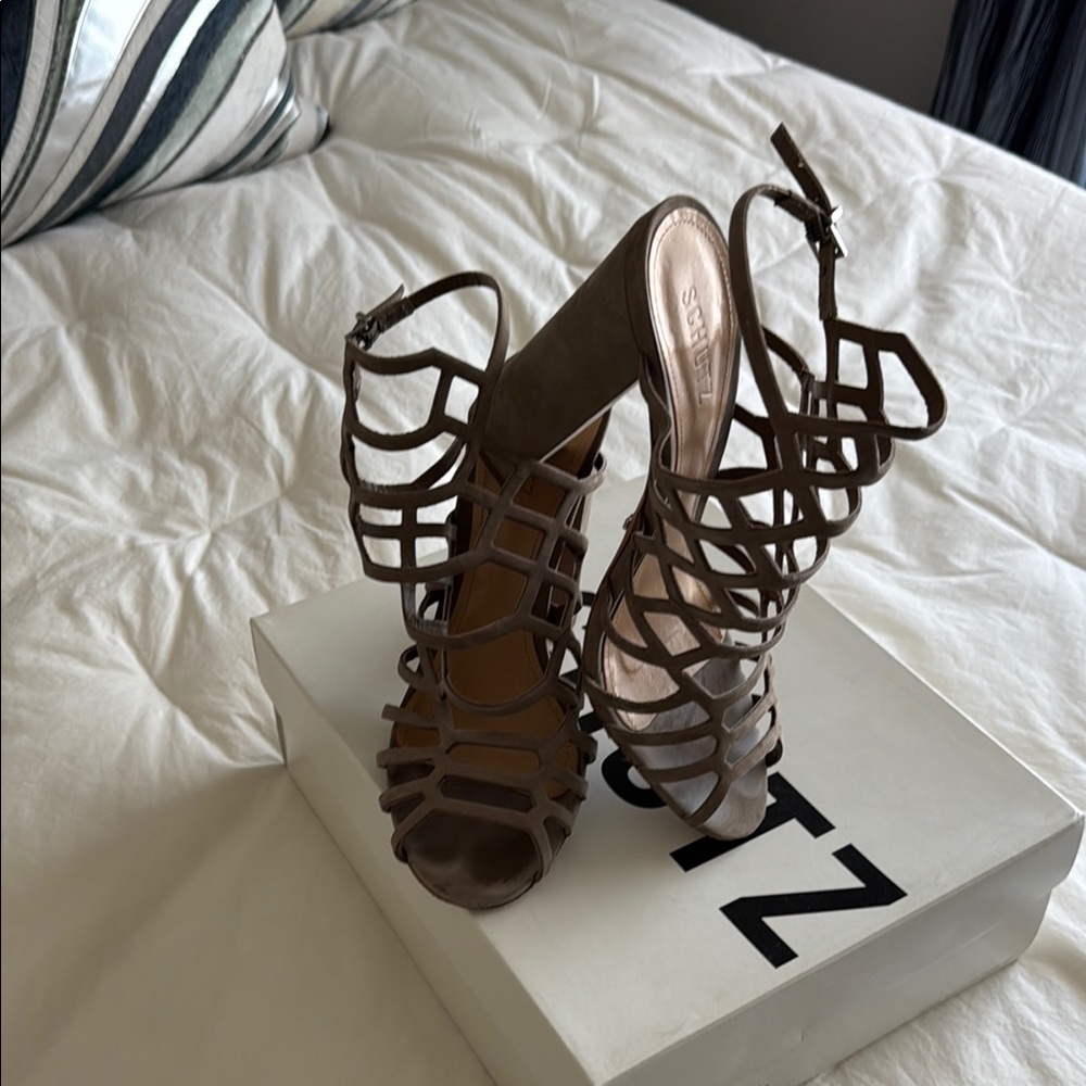 Taupe Strappy Heels by Schutz